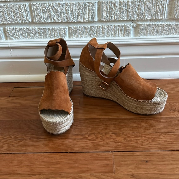 Chloe Shoes - Chloe – authentic -Lauren suede espadrille wedge double ankle wrap, sandal